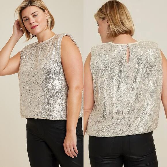Maurices Edgely™ Sequin Padded Shoulder Top 1X NWT - Picture 1 of 7